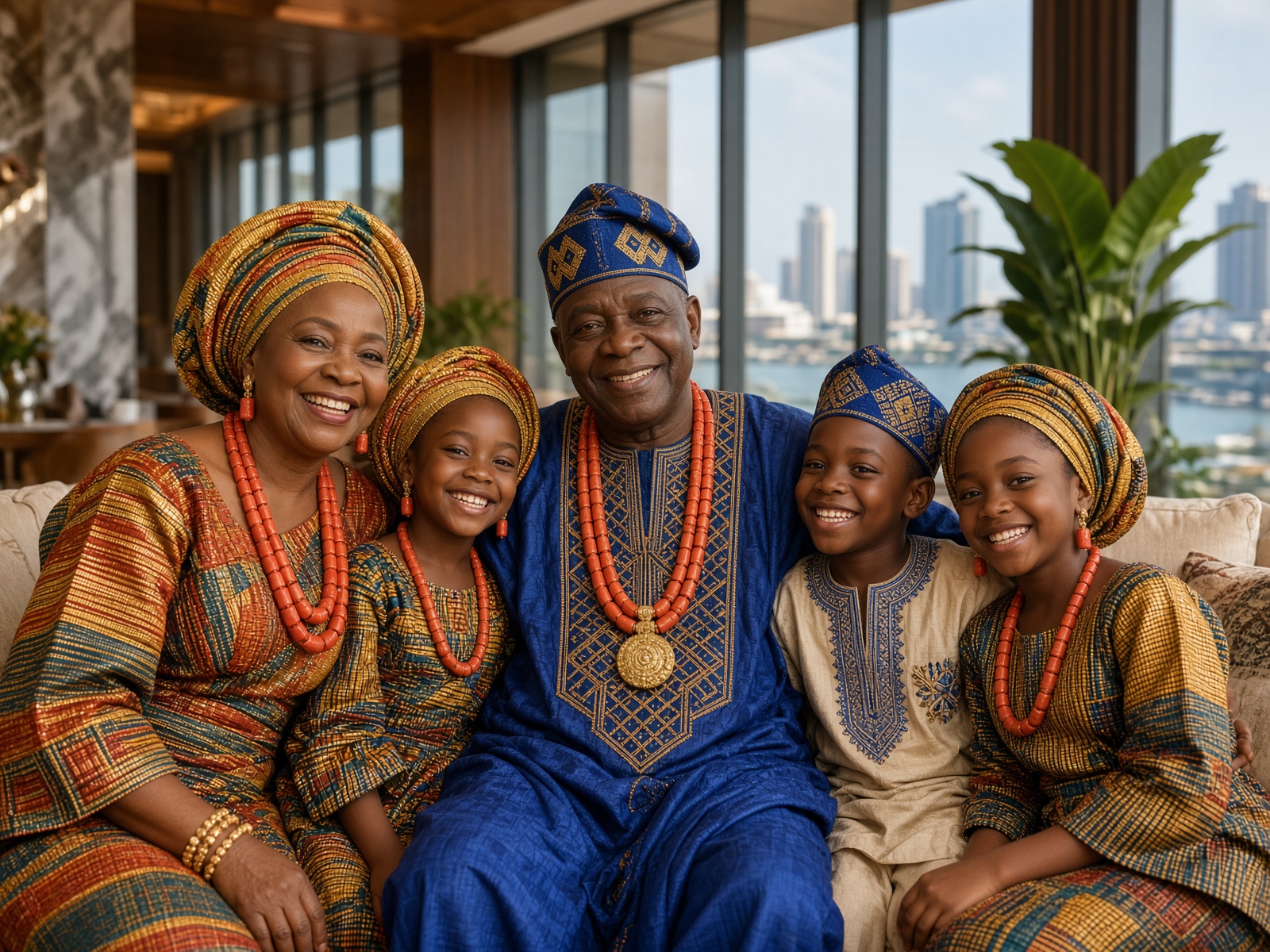 Family dressed for home, in aso-oke and gele